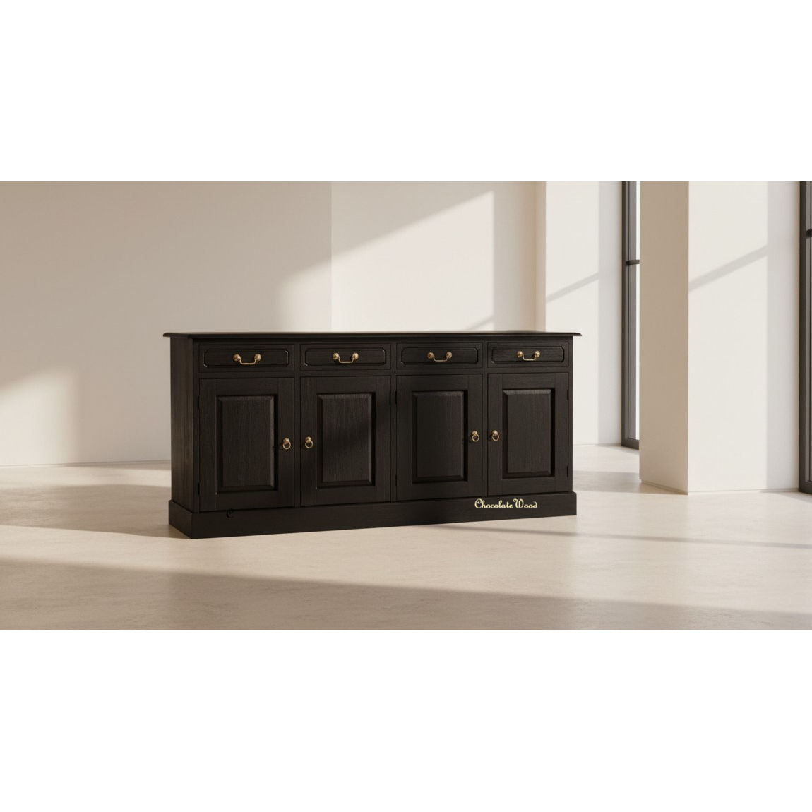 Tasmania Solid Mahogany 4 Door 4 Drawer Buffet / Sideboard in Chocolate - Chocolate Wood