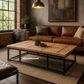 Medford Recycled Elm Wood Coffee Table/Iron Frame - Natural/Black - Industrial Style