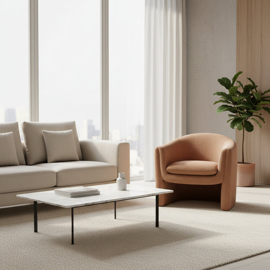 Magna Contemporary Fabric Armchair / Accent Chair in Cinnamon - Chocolate Wood