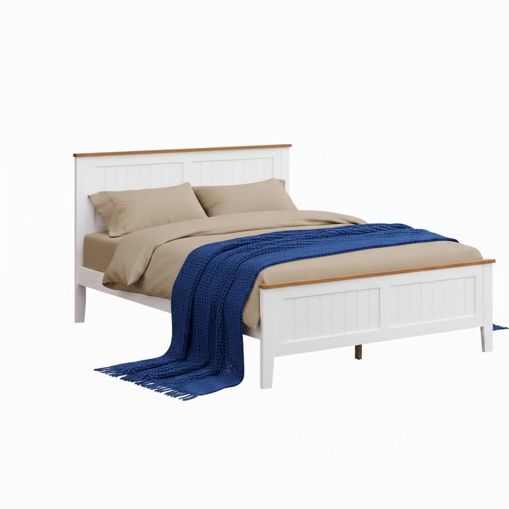 Pippa Rubberwood Double Bed White/Mid-Brown