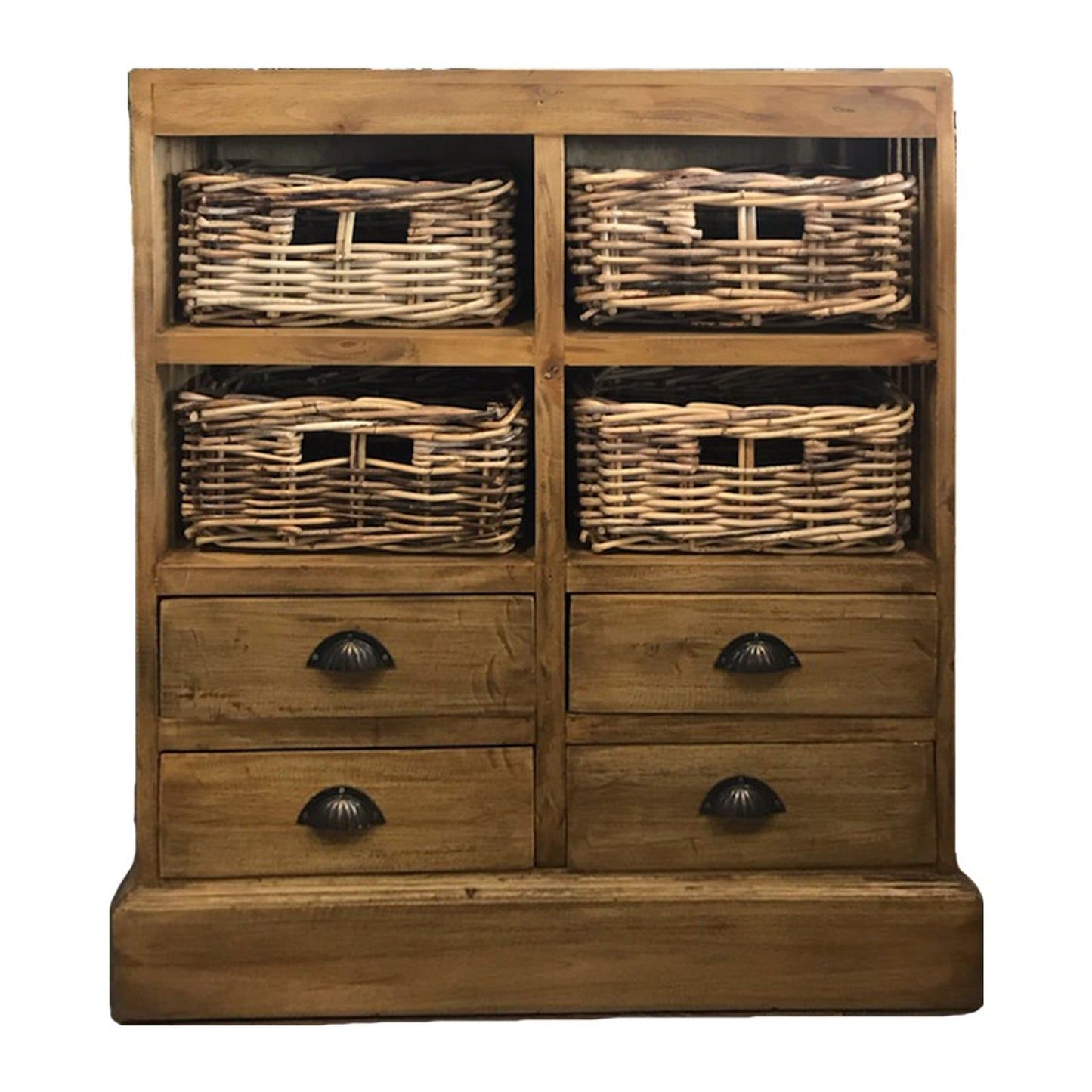 Rosalba Mahogany & Wicker Chest of 4 drawers & 4 Wicker Baskets - Natural