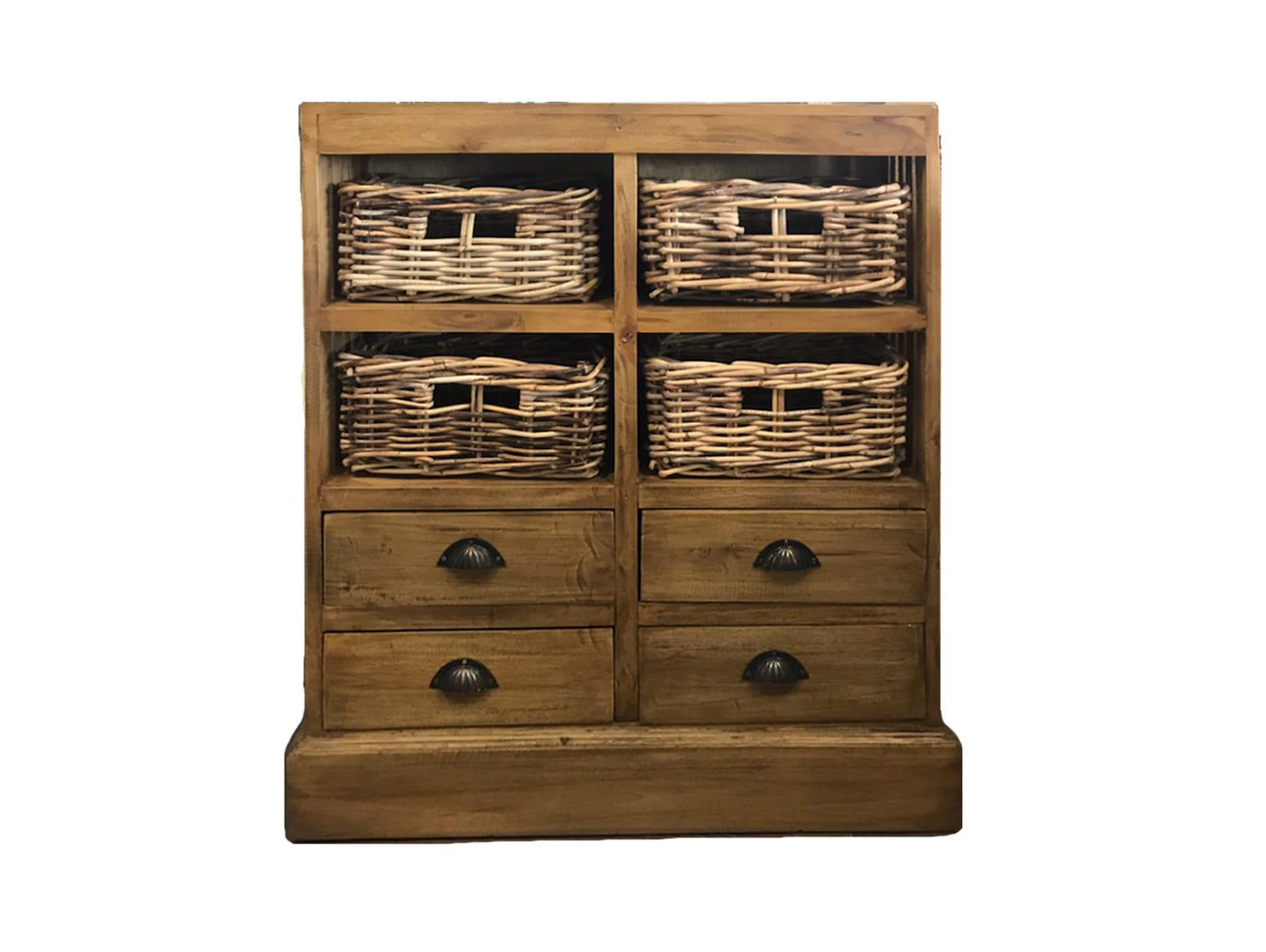 Rosalba Mahogany & Wicker Chest of 4 drawers & 4 Wicker Baskets - Natural