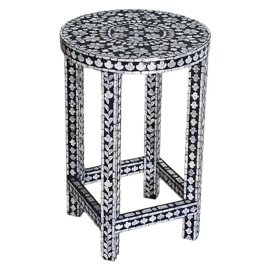 GISELLE MOTHER OF OF PEARL MONOCHROME SIDE TABLE/LAMP TABLE - MyChocolateWood