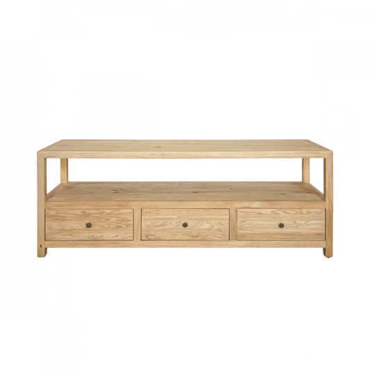 JOELLE 3-DRAWER TELEVISION UNIT ETU DISTRESSED RUSTIC NATURAL - MyChocolateWood