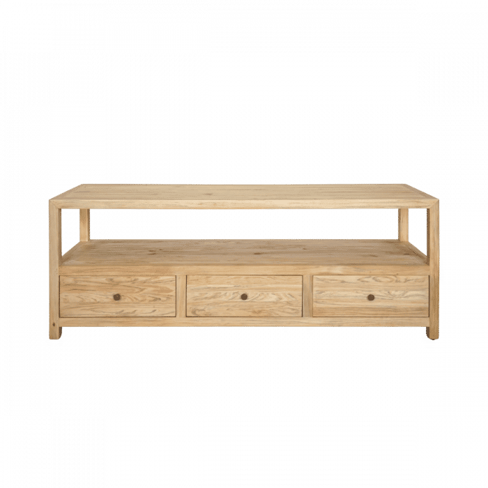 Joelle 3-Drawer TV / Entertainment Unit in Distressed Rustic - Chocolate Wood