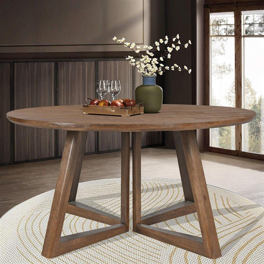 Round dining table by MyChocolateWood with mango wood in brown finish, 160cm diameter, showcasing a smooth tabletop and sturdy legs.