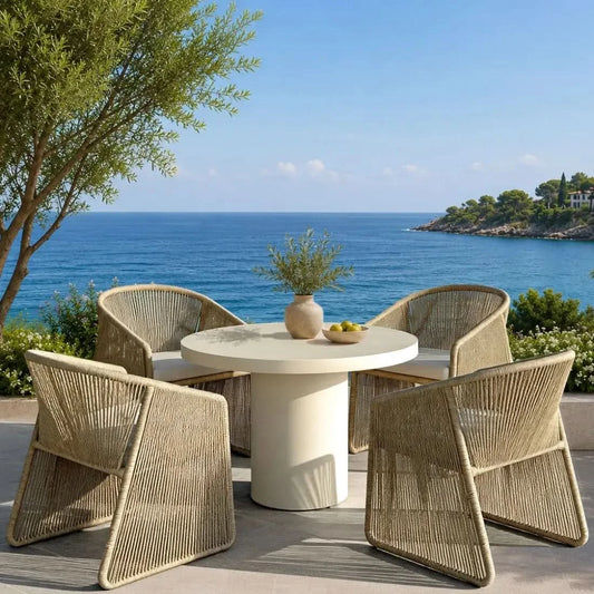 Dorven Outdoor Round Concrete Dining Table in Cream