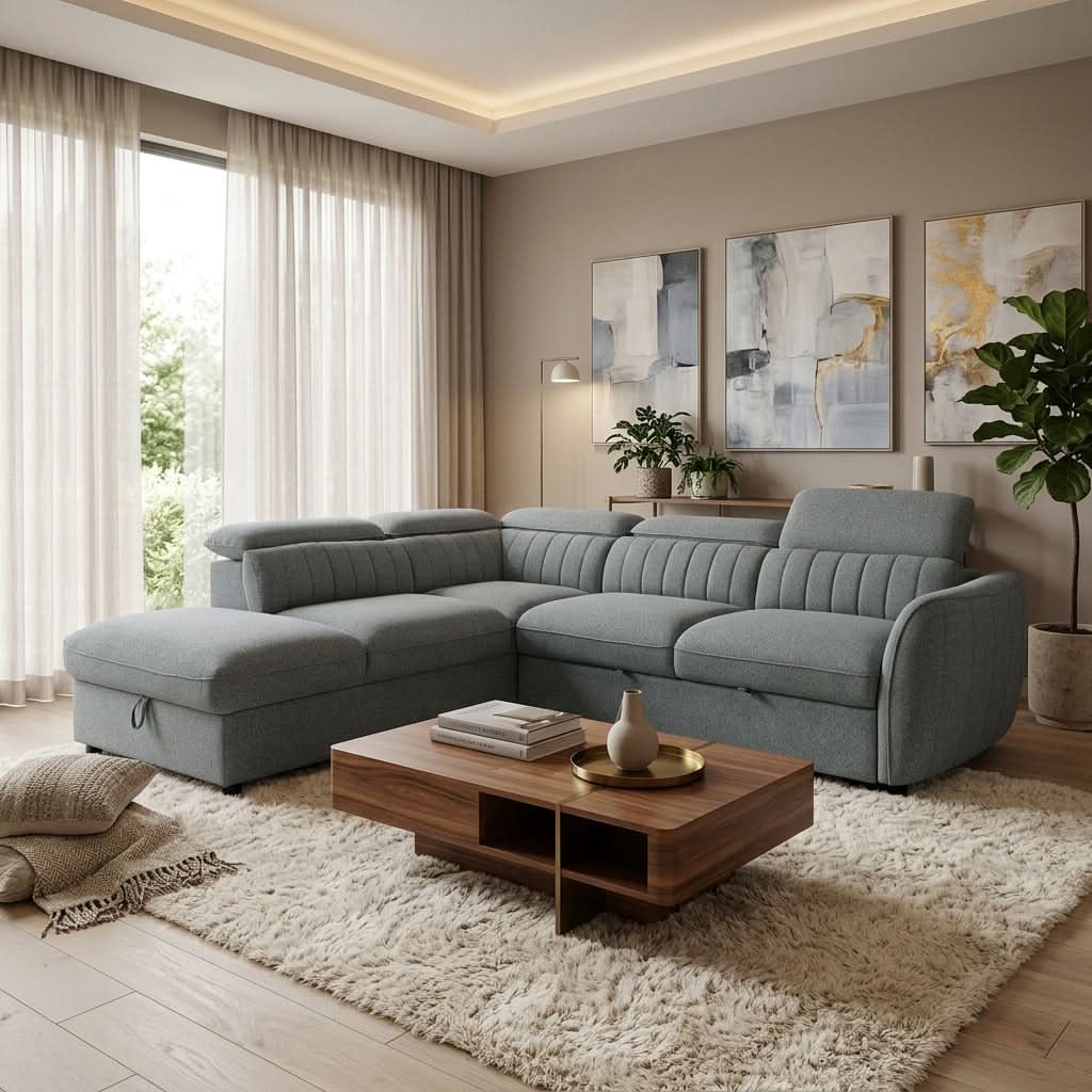 Bart Corner Sofa Bed — 2-Seater Sofa w/ LHF Storage Chaise Seafoam