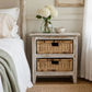 Cove Mahogany Whitewash 2-Drawer Bedside Table/Chest of Drawers with 2 Rattan Baskets