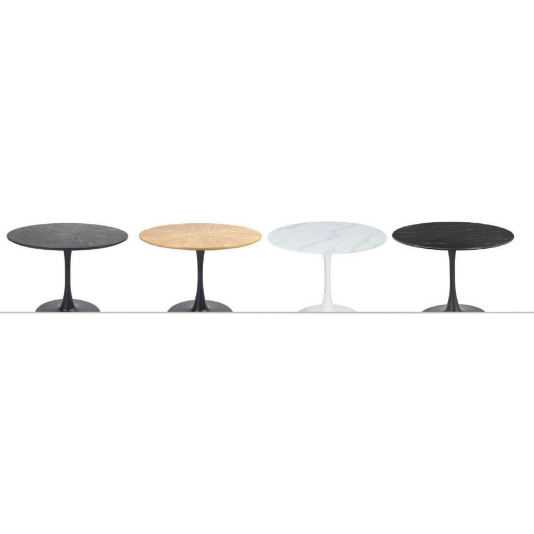 ALBERGE ROUND MARBLE-LOOK GLASS TOP DINING TABLE ON PEDESTAL METAL BASE GREY/BLACK - MyChocolateWood