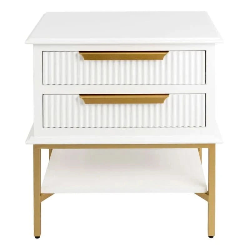 MORETTI 2-DRAWER BEDSIDE TABLE SATIN WHITE/GOLD SMALL - MyChocolateWood