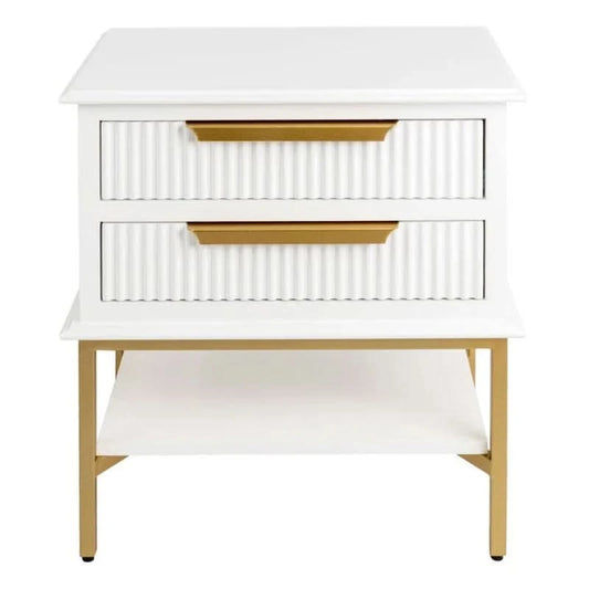 MORETTI 2-DRAWER BEDSIDE TABLE SATIN WHITE/GOLD SMALL - MyChocolateWood