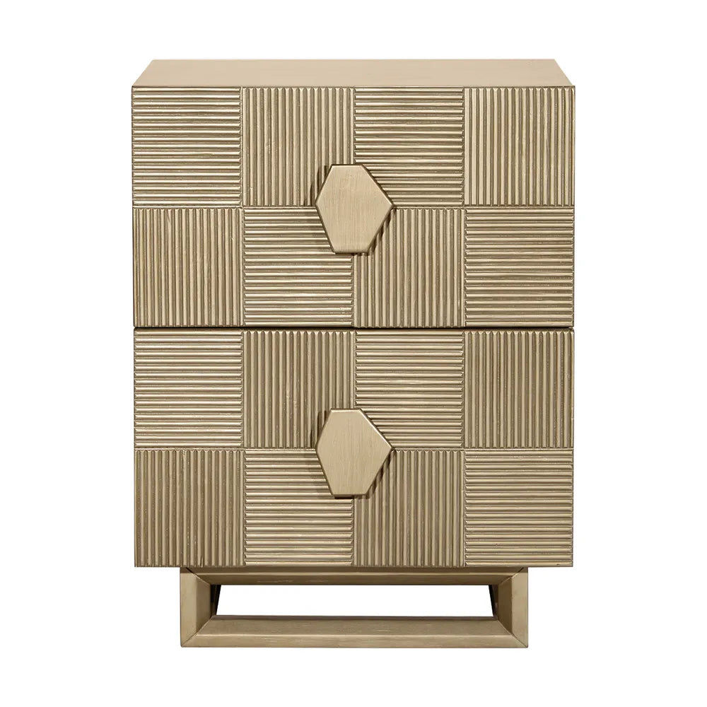 TALISA CONTEMPORARY 2-DRAWER SMALL BEDSIDE TABLE ANTIQUE GOLD