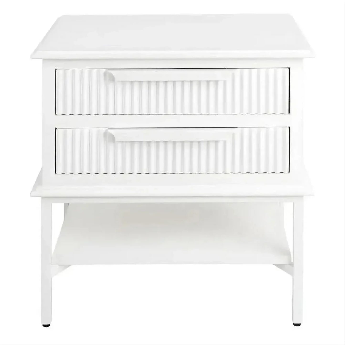 Moretti 2-Drawer Bedside Table Small in Satin White - Chocolate Wood