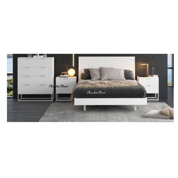 Snowdon Acacia Art Deco Bed in White - Chocolate Wood
