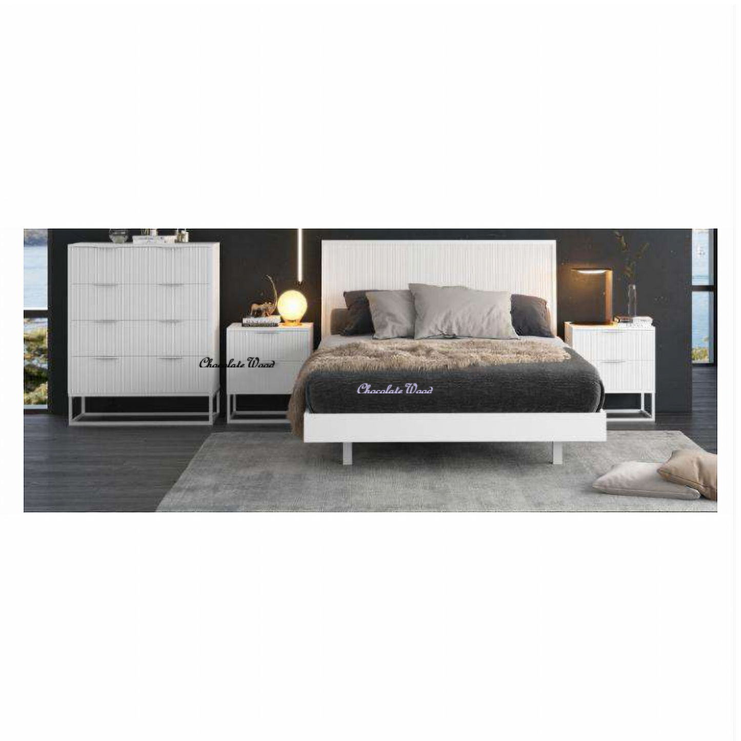 Snowdon Acacia 4-Drawer Tallboy in White styled