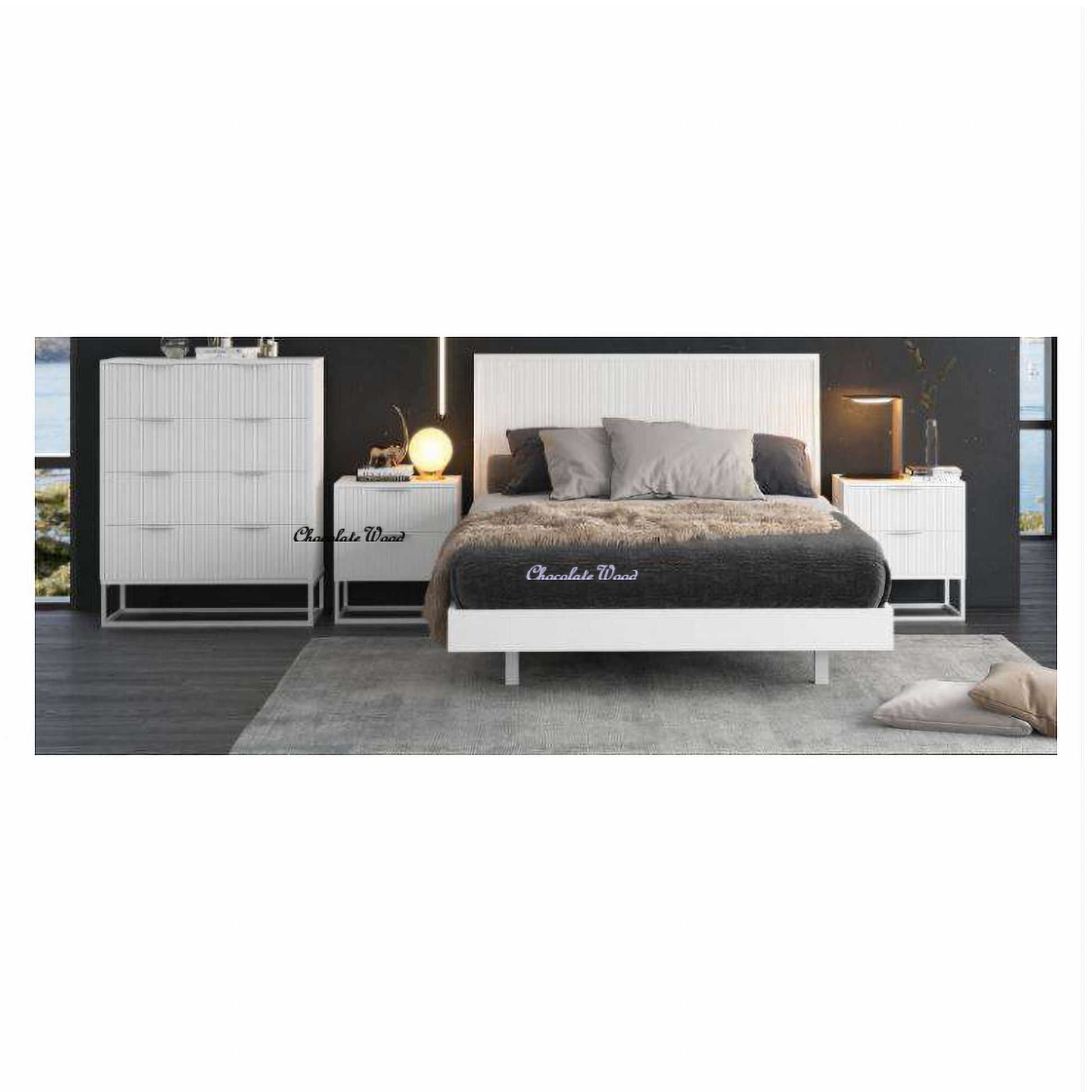 Snowdon Acacia 4-Drawer Tallboy in White styled