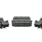 Grey Stellar 3-piece manual leather recliner set with a 3-seater and two single recliners by MyChocolateWood, shown in the image.