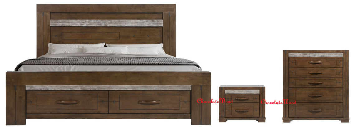 HERITAGE MALAYSIAN HARDWOOD 2 DRAWER BEDSIDE TABLES CHARCOAL GREY