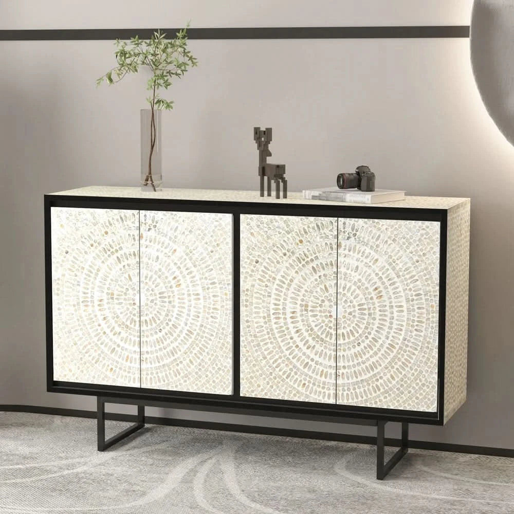 VANYA  MOTHER OF PEARL HAND INLAY 2-DOOR 4-SHELF SIDEBOARD/BUFFET - MyChocolateWood