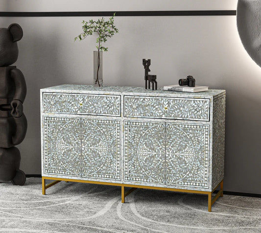 OTILLA  MOTHER OF PEARL HAND INLAY 4-DOOR 2-DRAWER SIDEBOARD/BUFFET - MyChocolateWood