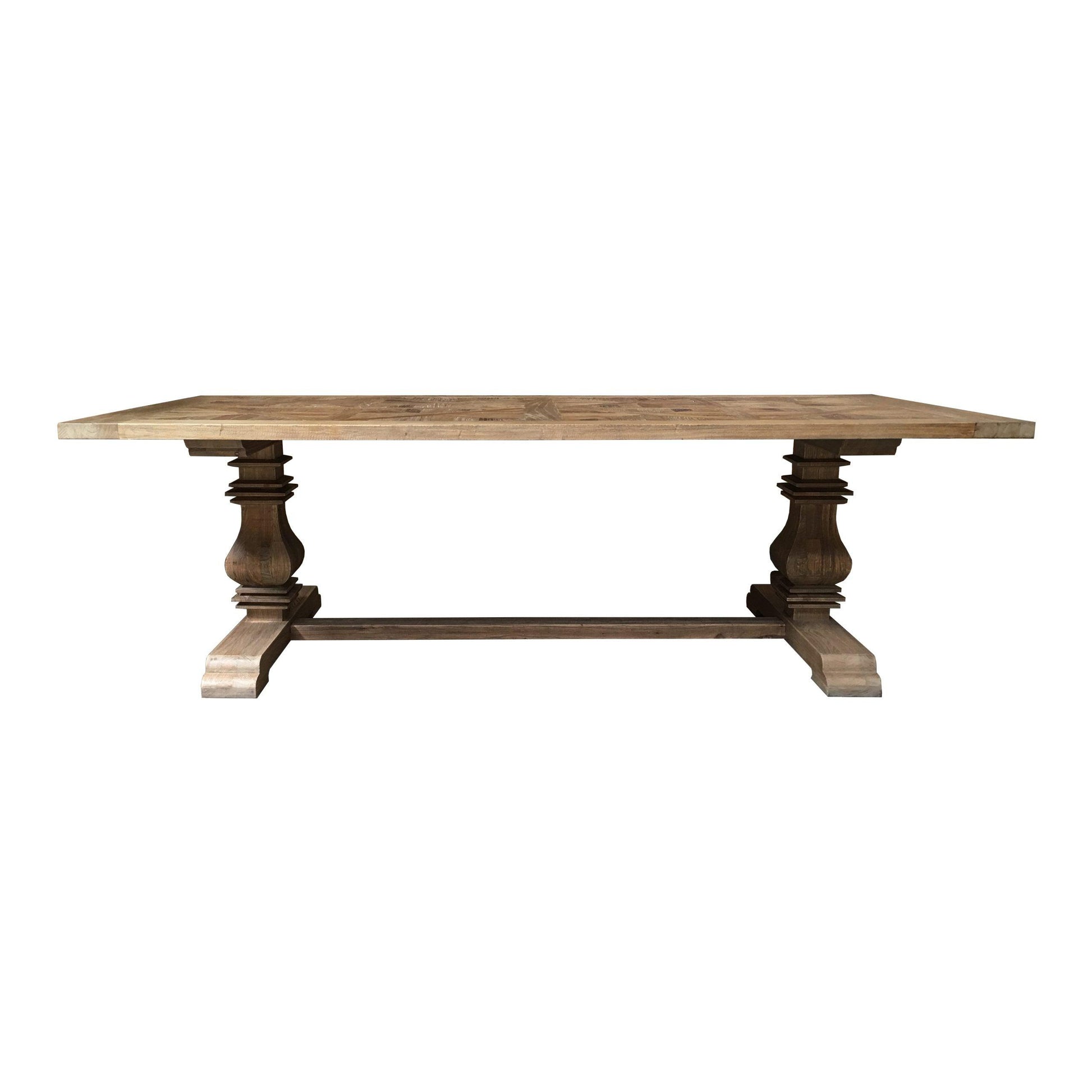 TREMAYNE RECYCLED ELM RUSTIC DINING TABLE PARQUETRY PATTERN 200CM - MyChocolateWood