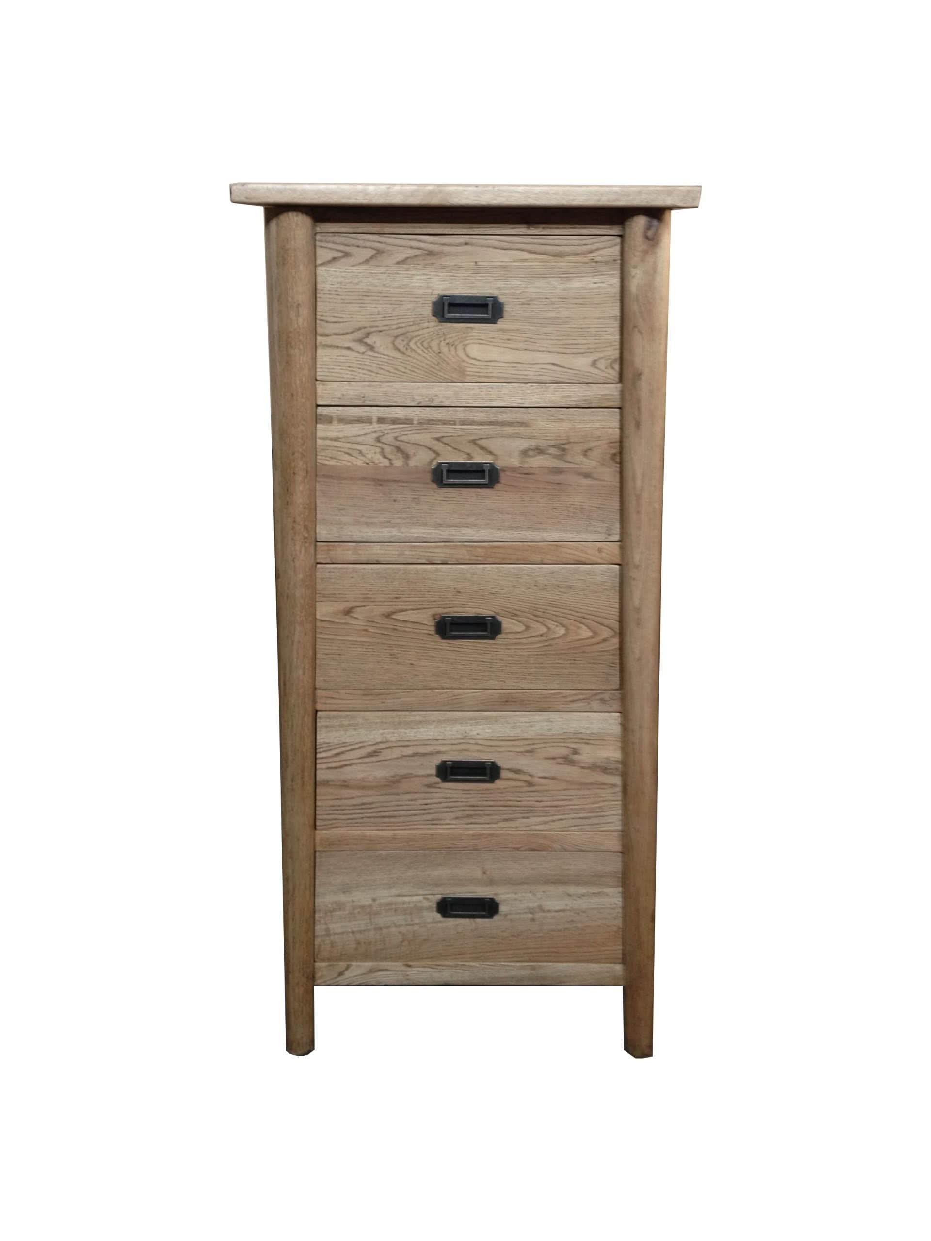 FITAN SOLID OAK  5-DRAWER TALLBOY CHEST OF 5 DRAWERS NATURAL - MyChocolateWood