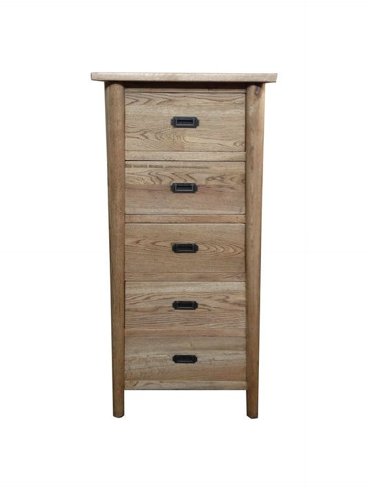 FITAN SOLID OAK  5-DRAWER TALLBOY CHEST OF 5 DRAWERS NATURAL - MyChocolateWood