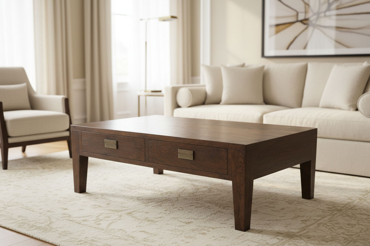 TARA SOLID OAK 2 DRAWER 2-WAY COFFEE TABLE, 120CM, BROWN - MyChocolateWood