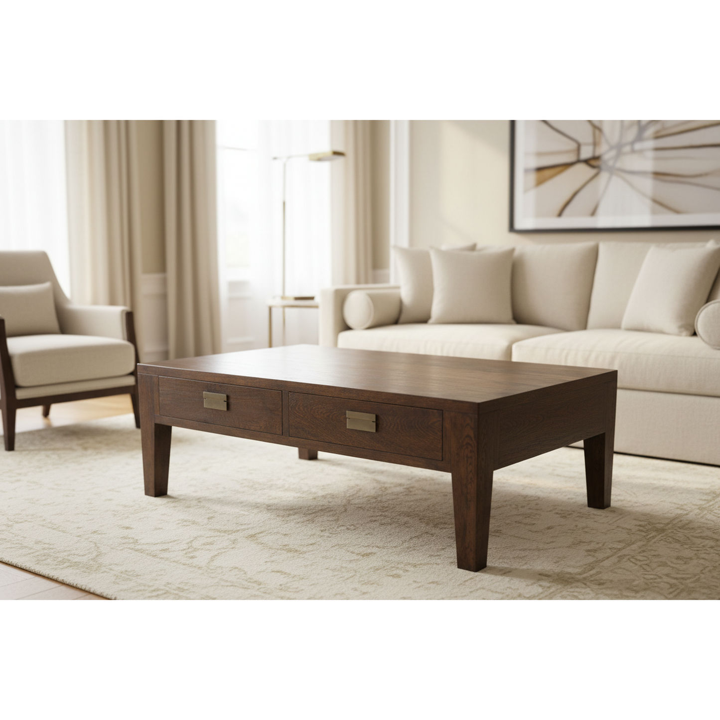 Tara Solid Oak 2-Drawer 2-Way Coffee Table in Brown detail