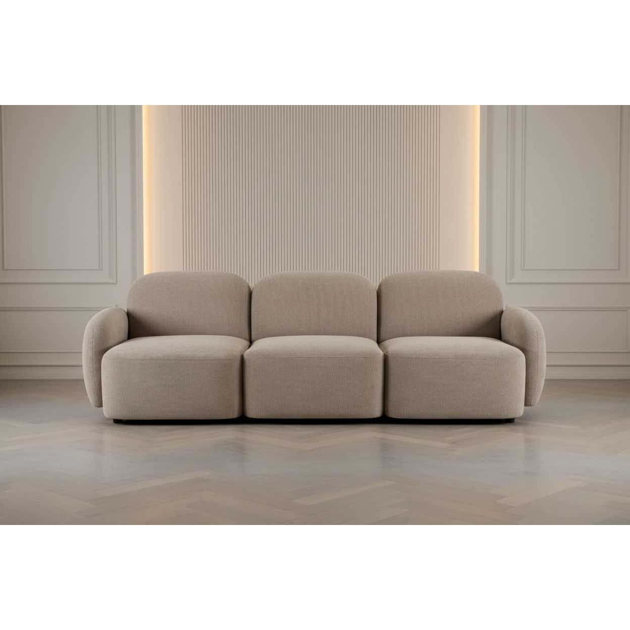 Lorelei 3-Seater Modular Chenille Sofa in Taupe - Chocolate Wood