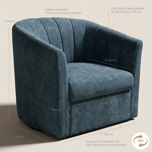 WINTHROP SWIVEL ARMCHAIR CHAIR/OCCASIONAL TEAL CHENILLE - MyChocolateWood