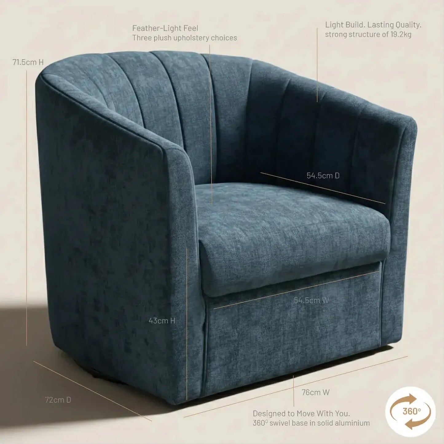 Winthrop Swivel Armchair in Teal Chenille