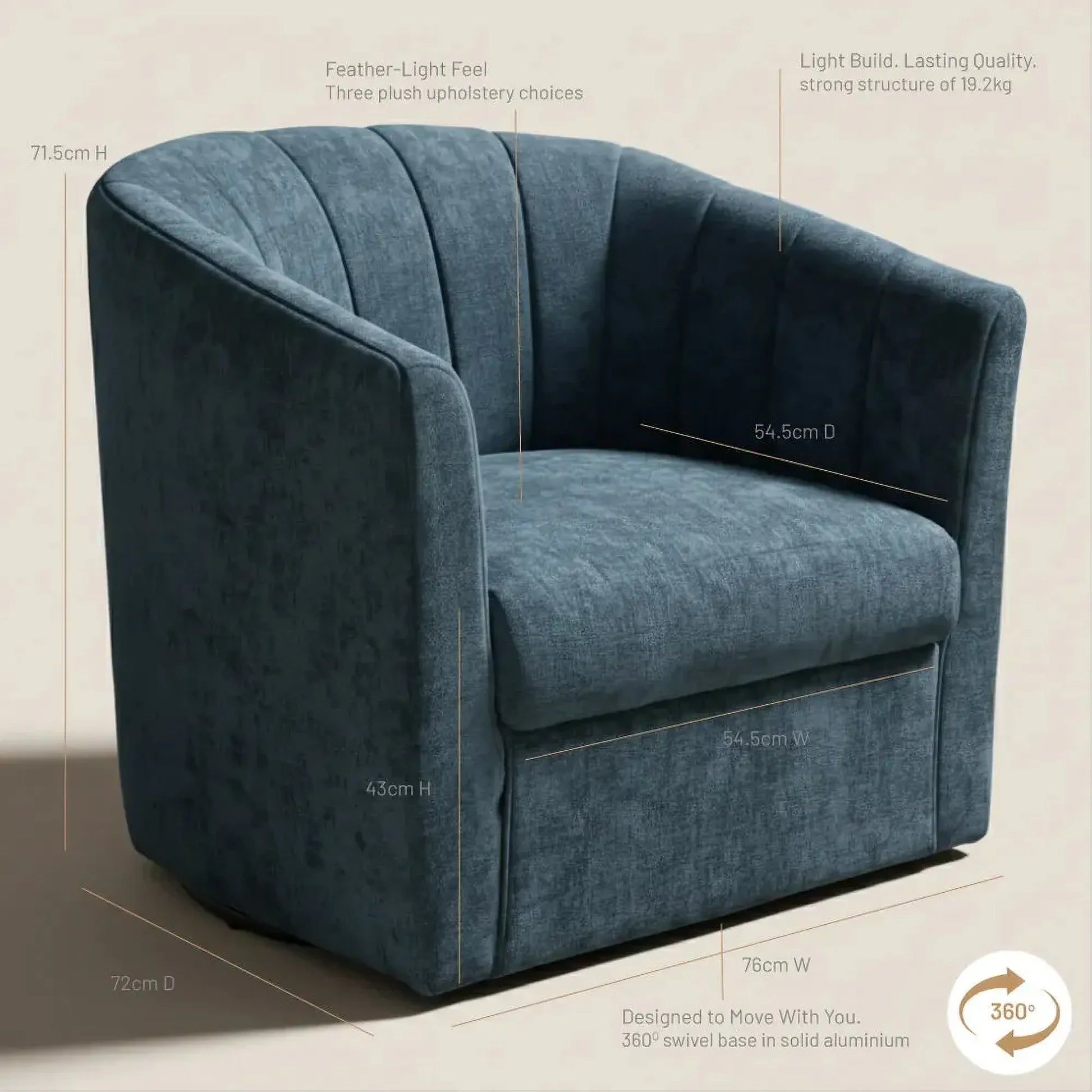 Winthrop Swivel Armchair in Teal Chenille