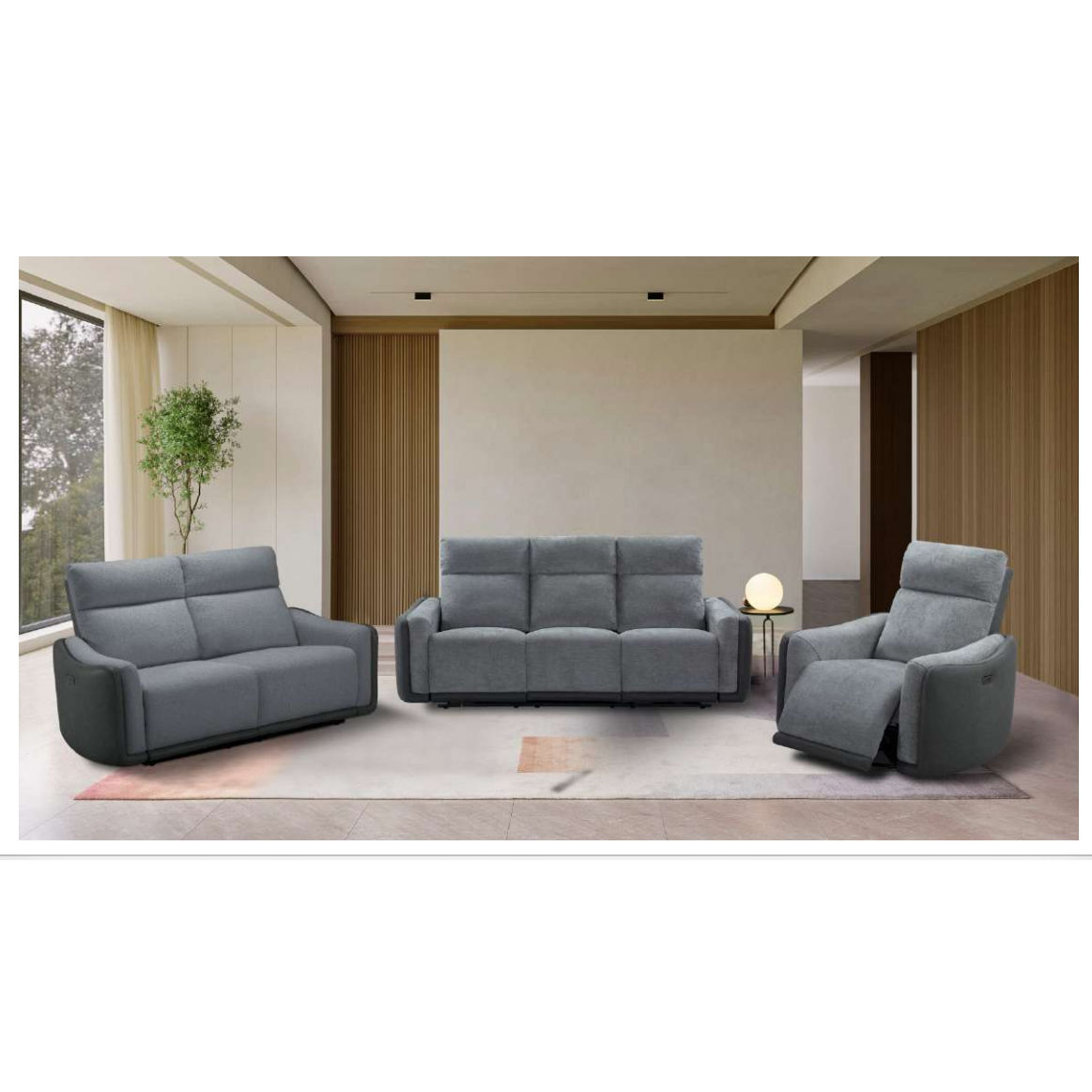 LUND FABRIC ARMCHAIR 1 SINGLE SEATER ELECTRIC RECLINER SOFA TWO TONE GREY - MyChocolateWood