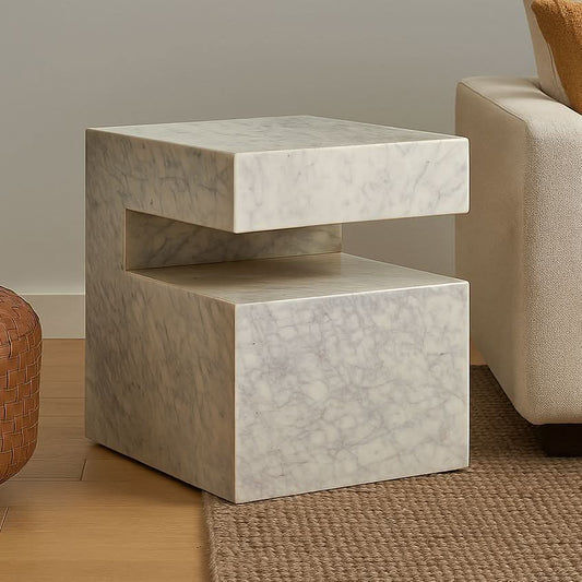 BALLARD SOLID MARBLE SIDE TABLE/LAMP TABLE/ACCENT TABLE - MyChocolateWood