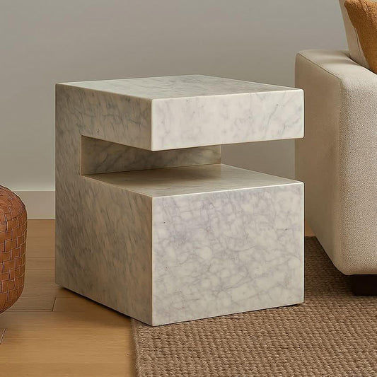 BALLARD SOLID MARBLE SIDE TABLE/LAMP TABLE/ACCENT TABLE - MyChocolateWood