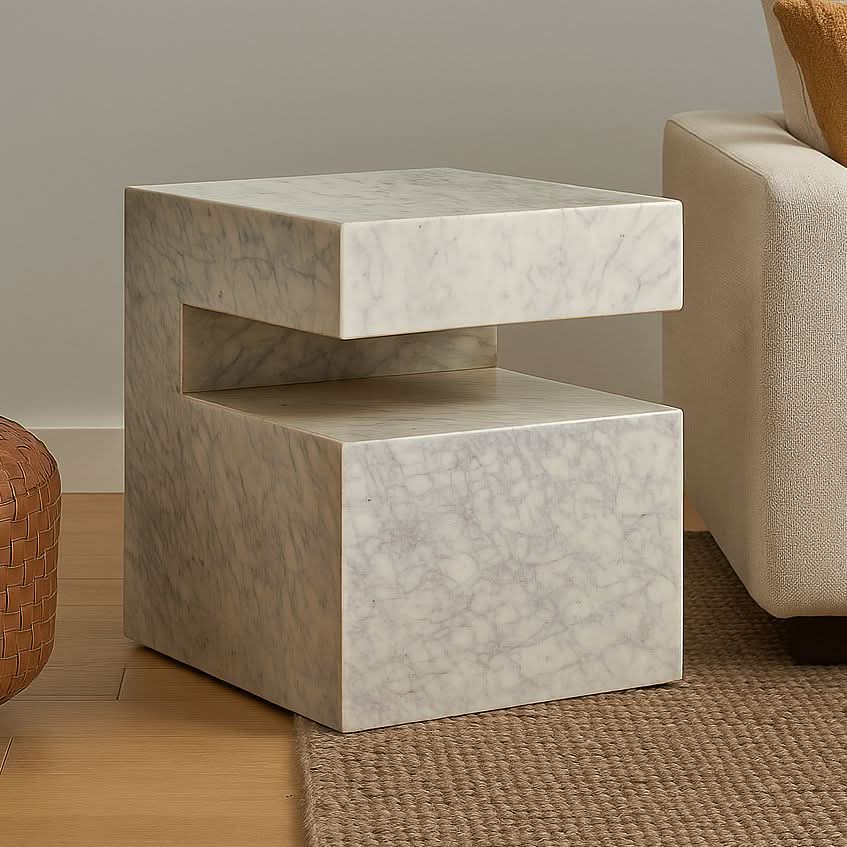BALLARD SOLID MARBLE SIDE TABLE/LAMP TABLE/ACCENT TABLE - MyChocolateWood