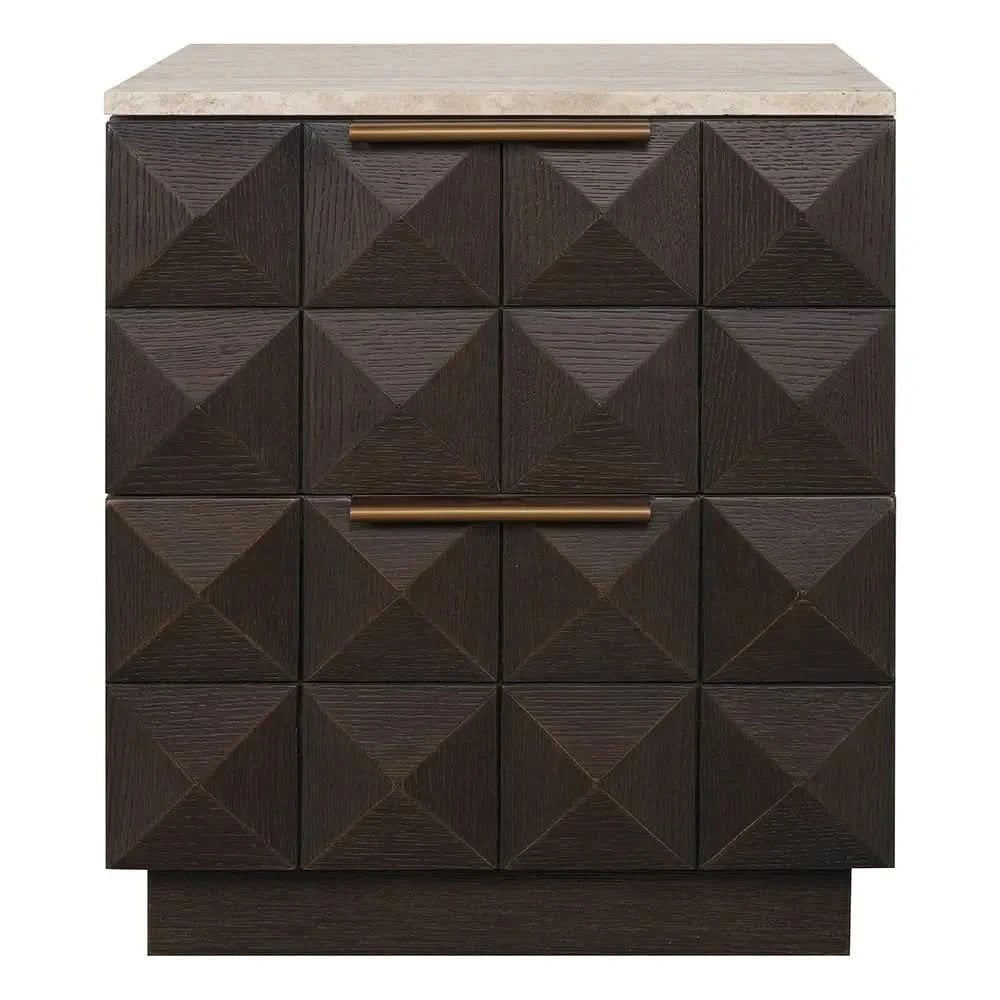 HAMPSHIRE TRAVERTINE/SMOKED OAK 2-DRAWER BEDSIDE TABLE - MyChocolateWood