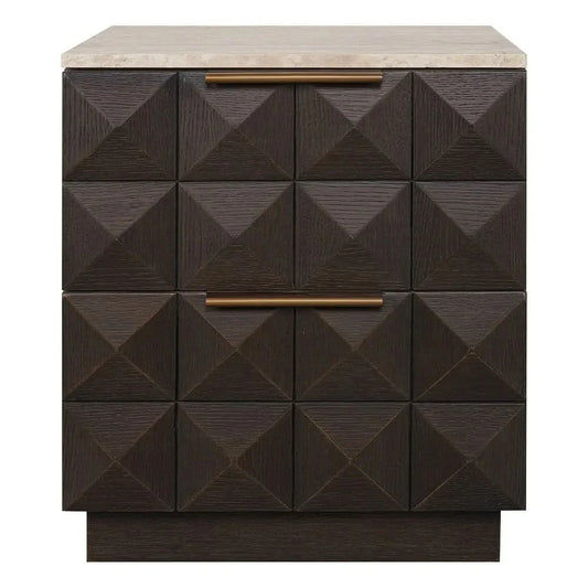 HAMPSHIRE TRAVERTINE/SMOKED OAK 2-DRAWER BEDSIDE TABLE - MyChocolateWood
