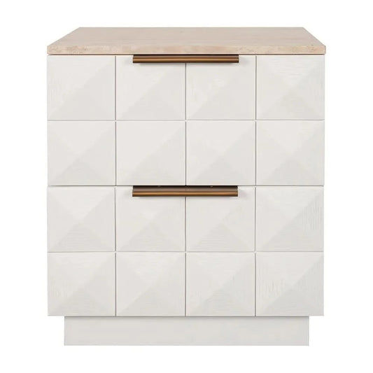 HAMPSHIRE TRAVERTINE/WHITE OAK 2-DRAWER BEDSIDE TABLE - MyChocolateWood