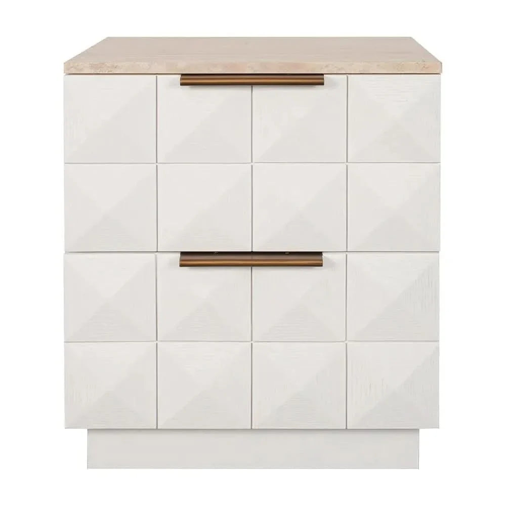 Hampshire 2-Drawer Bedside Table in White Oak with Travertine Top - Chocolate Wood