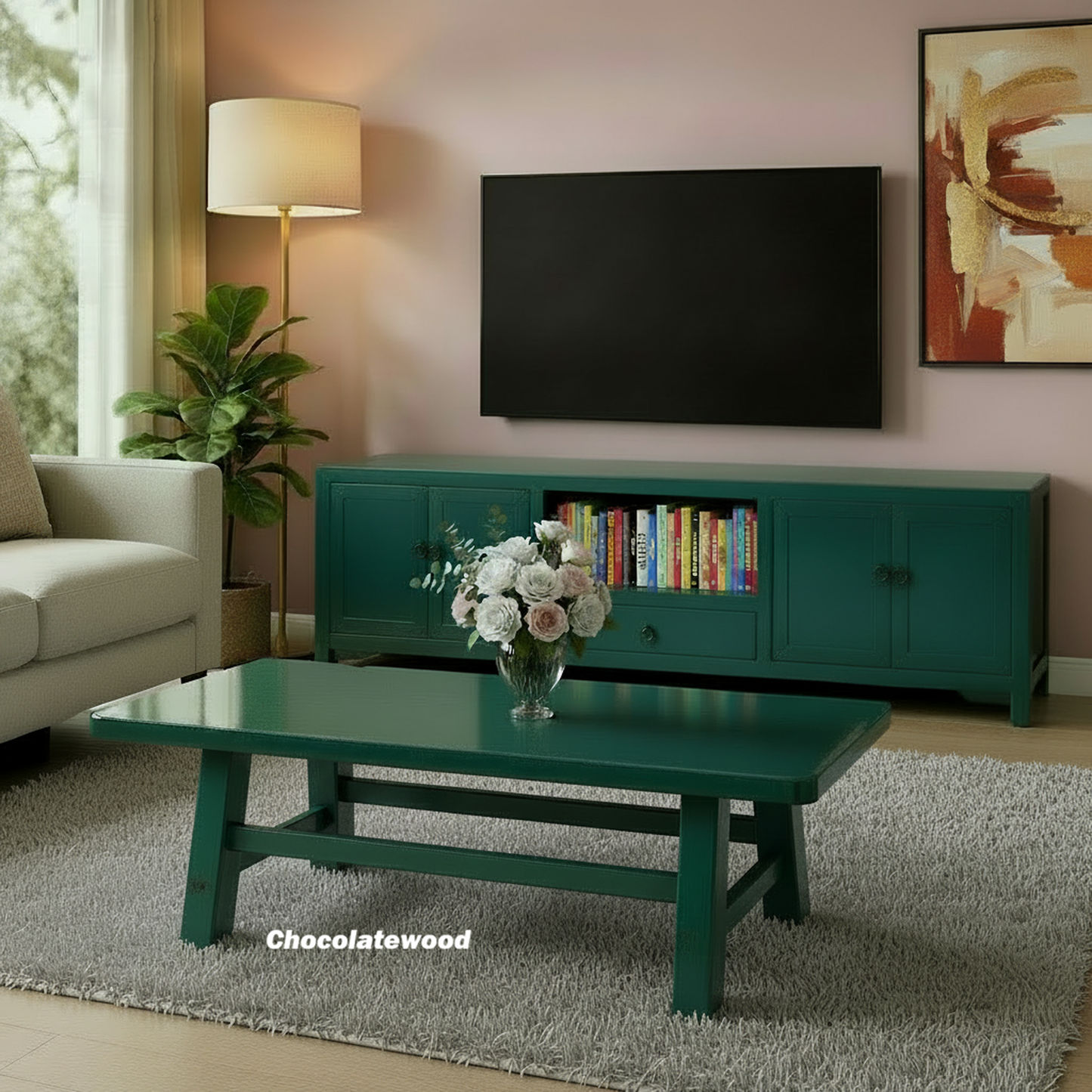 Brielle Recycled Pine 4-Door 1 Drawer TV Unit Teal - 172cm