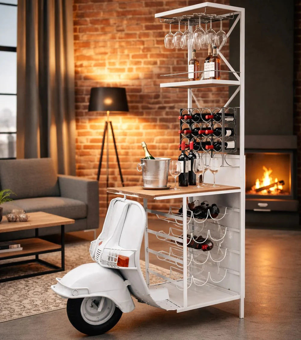 VESPA SCOOTER BAR / WINE RACK / DISPLAY CABINET / SHELF - ON BODY OF VESPA - MyChocolateWood