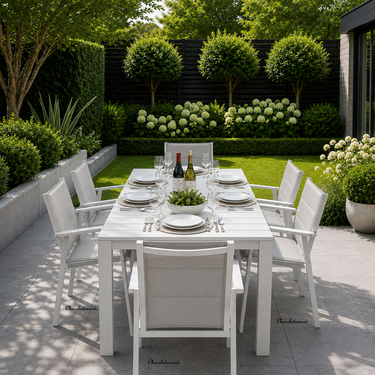 Finnigan 7 Piece Outdoor Aluminium Dining Set in White/Grey