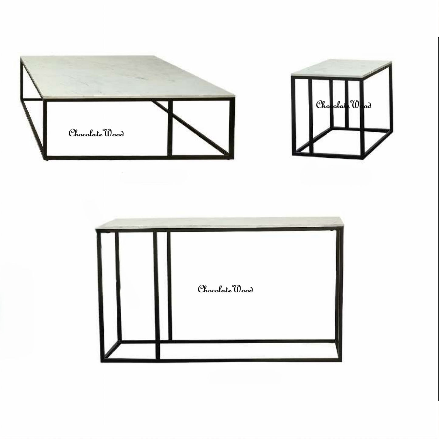 Vintry Coffee Table with White Marble Top on Black Base
