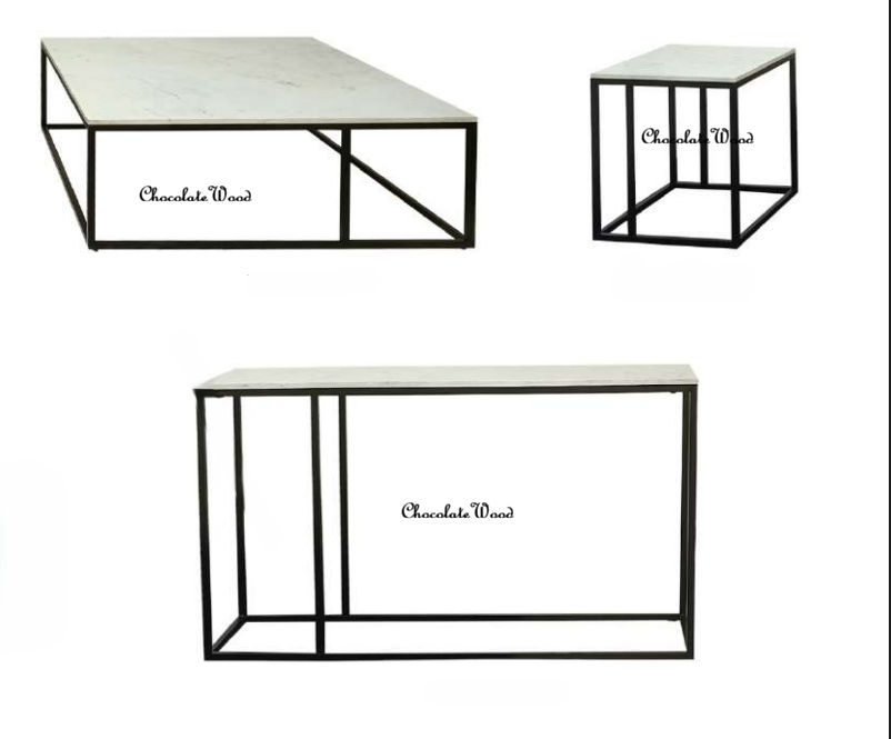 VINTRY COFFEE TABLE - WHITE MARBLE TOP ON BLACK BASE