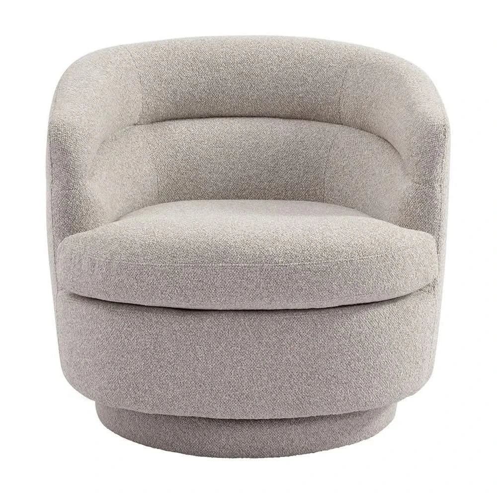 Brynn Boucle Swivel Armchair in Warm Grey - Chocolate Wood