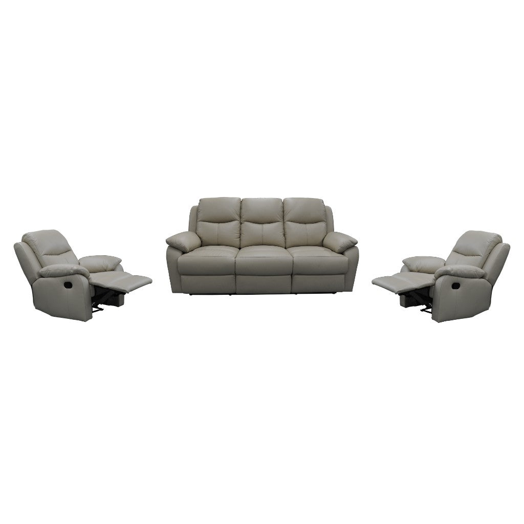 LANCY PREMIUM LEATHER 3 SEATER SOFA - 2 MANUAL RECLINERS+ 2-SINGLE MANUAL RECLINER  ARMCHAIRS WHEAT