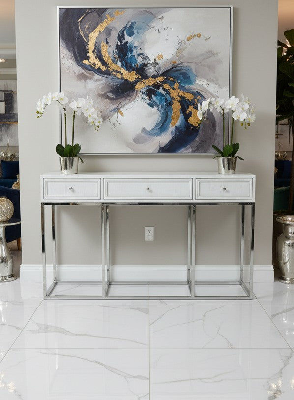 DIMANTA DESIGNER  3-DRAWER HALL TABLE/CONSOLE TABLE WHITE - MyChocolateWood
